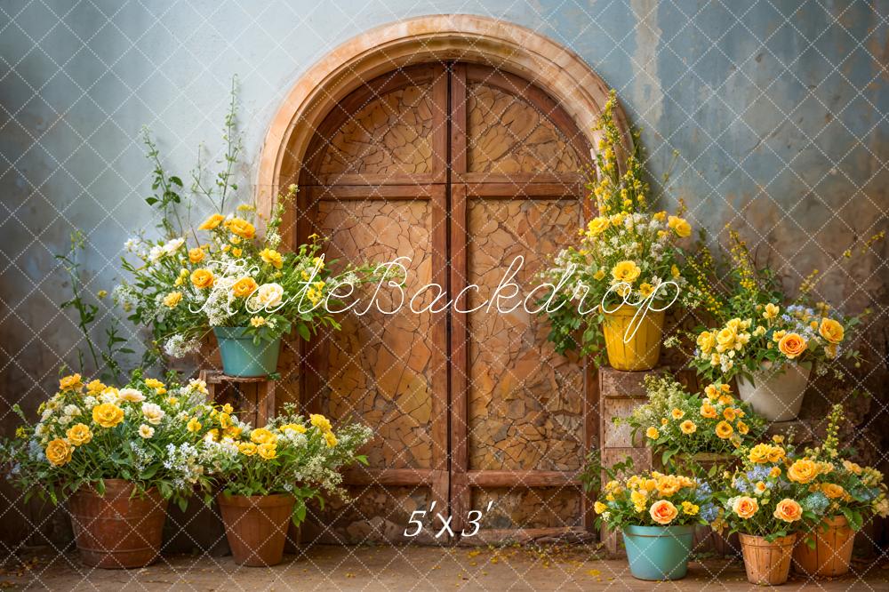 Kate Frühlingshafter Gelber Blumen mit Gebrochenem Dunkelbraunem Torbogen Hintergrund Entworfen von Emetselch - Kate Backdrop.de
