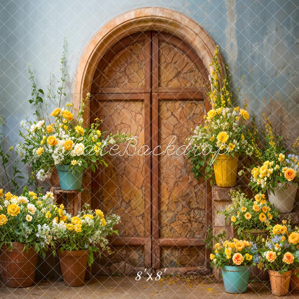Kate Frühlingshafter Gelber Blumen mit Gebrochenem Dunkelbraunem Torbogen Hintergrund Entworfen von Emetselch - Kate Backdrop.de