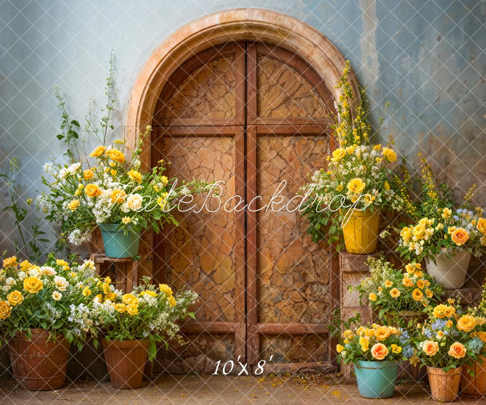 Kate Frühlingshafter Gelber Blumen mit Gebrochenem Dunkelbraunem Torbogen Hintergrund Entworfen von Emetselch - Kate Backdrop.de