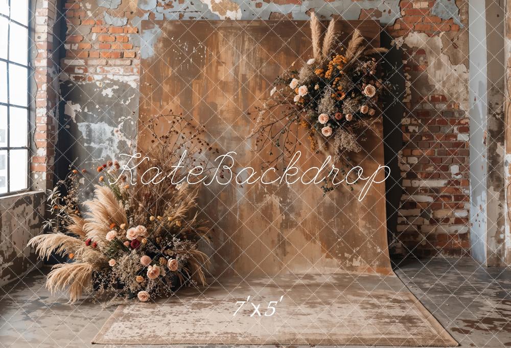 Kate Boho-Hintergrund Mit Getrockneten Blumen und Altem Backstein Entworfen von Emetselch