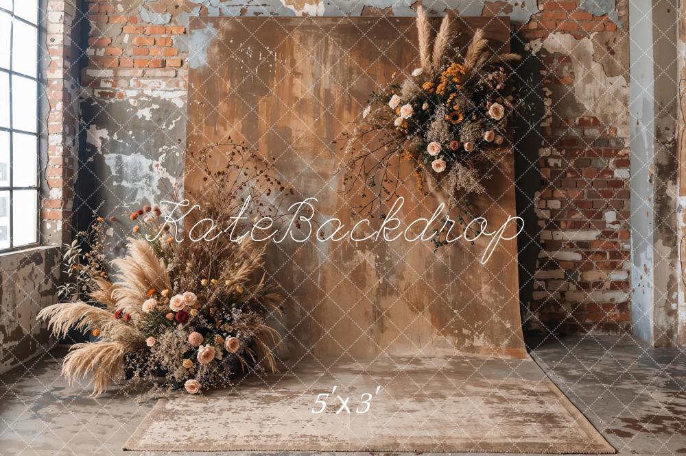 ⚡Blitzangebote #4-Kate Boho-Hintergrund Mit Getrockneten Blumen und Altem Backstein Entworfen - Kate Backdrop.de