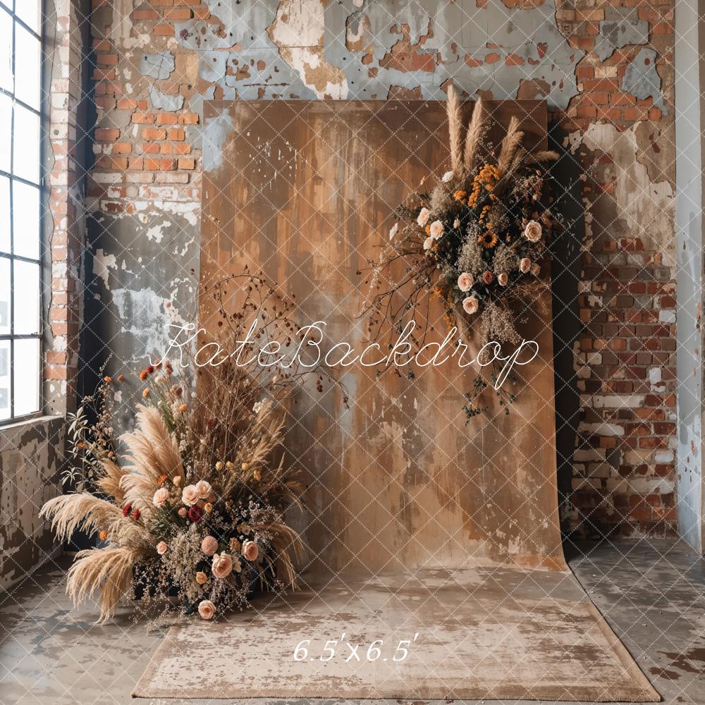 ⚡Blitzangebote #4-Kate Boho-Hintergrund Mit Getrockneten Blumen und Altem Backstein Entworfen - Kate Backdrop.de