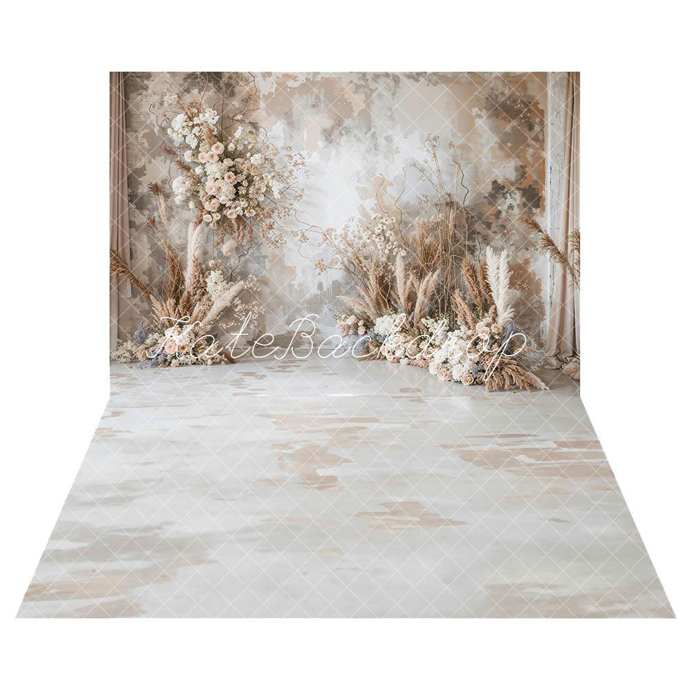 ⚡Blitzangebote #2-Kate Boho Abstrakte Kunstblumenrohrleuchte Hellgraue Wandhintergrund + Retro Weiß Brauner Marmorbodenhintergrund - Kate Backdrop.de
