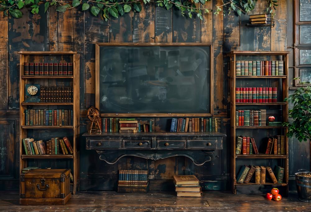 Kate Zurück zur Schule Tafel Buch Schreibtisch Hintergrund Entworfen von Emetselch - Kate Backdrop.de