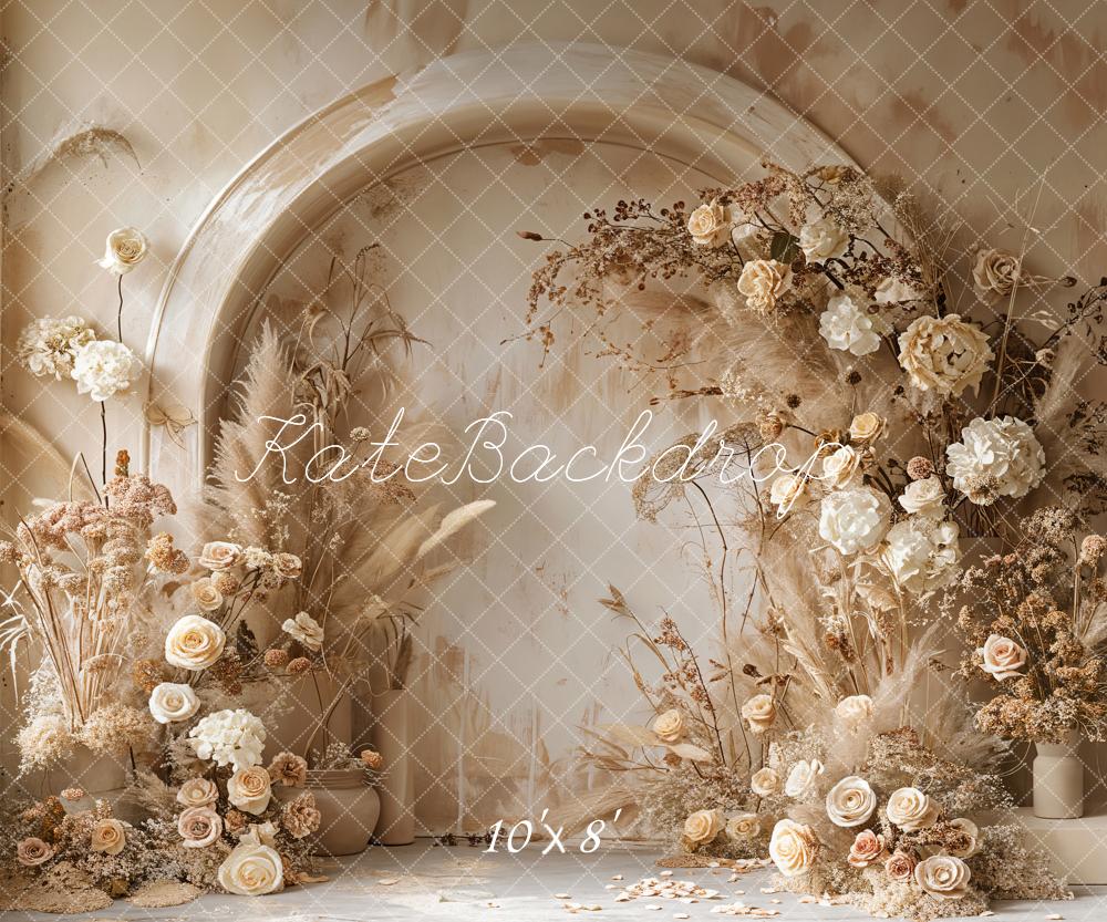 Kate Boho Backdrop Hell Beige Schilf Weiß Floral Gewölbe Wand Designed by Emetselch