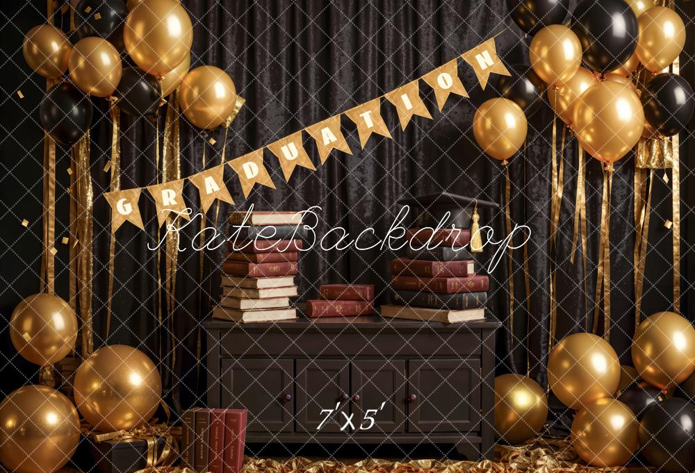 Kate Bücher Schwarz Goldener Ballon Abschlussfeier Hintergrund Entworfen von Emetselch - Kate Backdrop.de