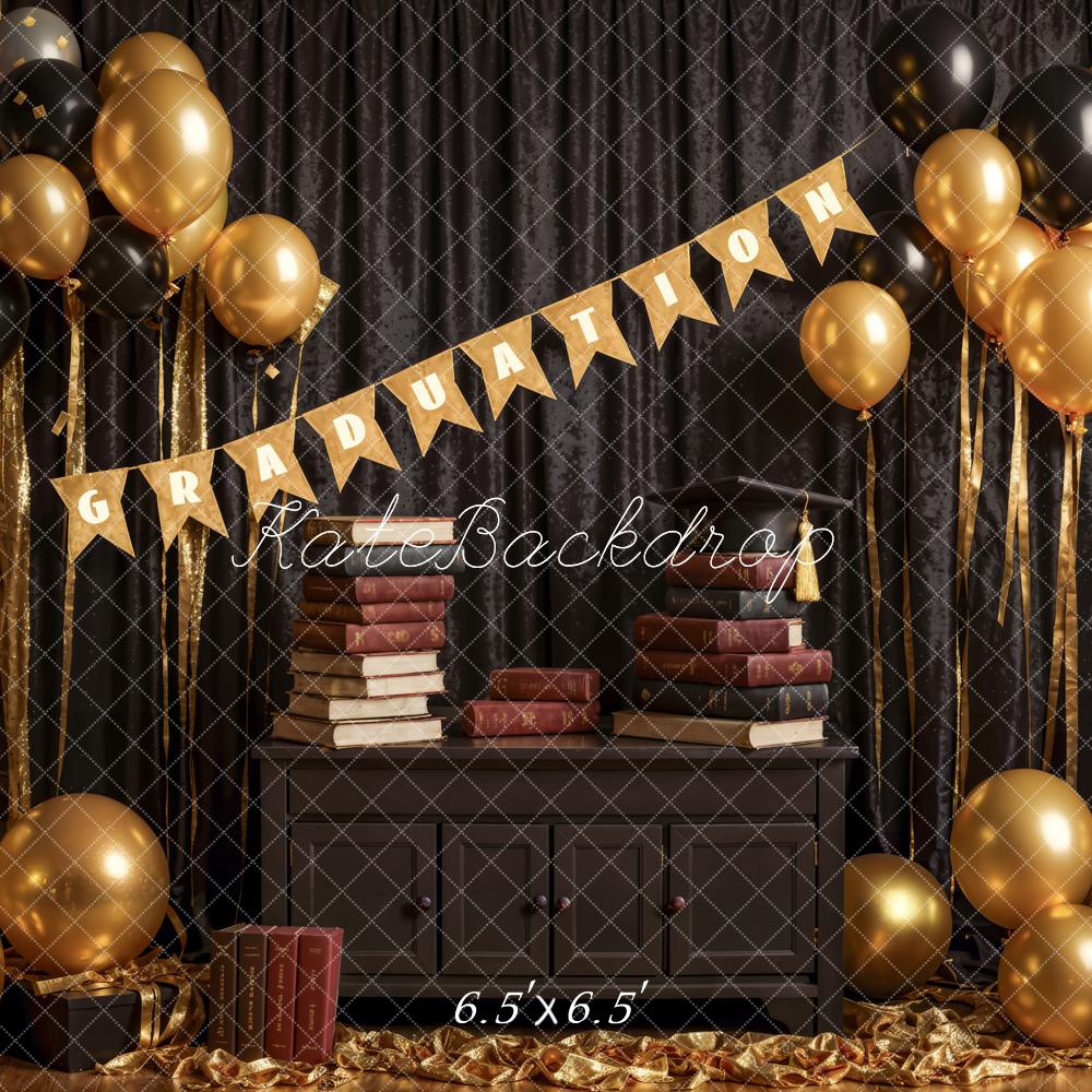 Kate Bücher Schwarz Goldener Ballon Abschlussfeier Hintergrund Entworfen von Emetselch - Kate Backdrop.de