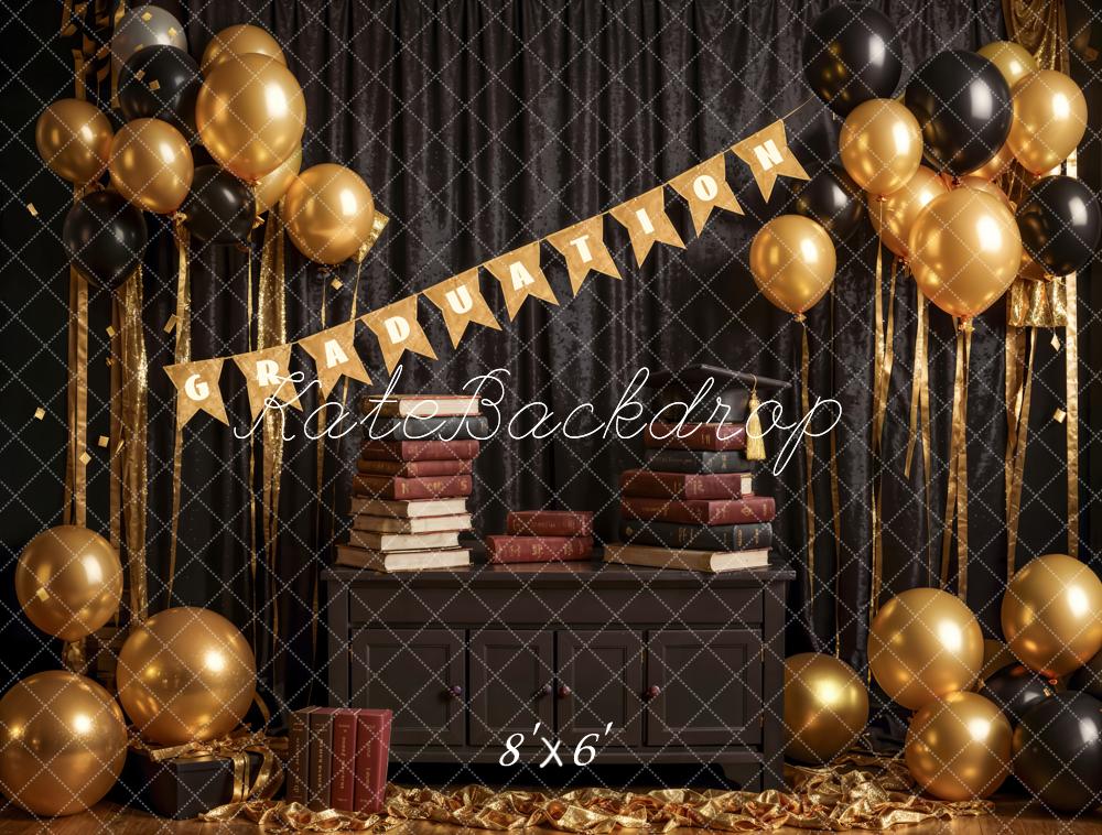 Kate Bücher Schwarz Goldener Ballon Abschlussfeier Hintergrund Entworfen von Emetselch - Kate Backdrop.de