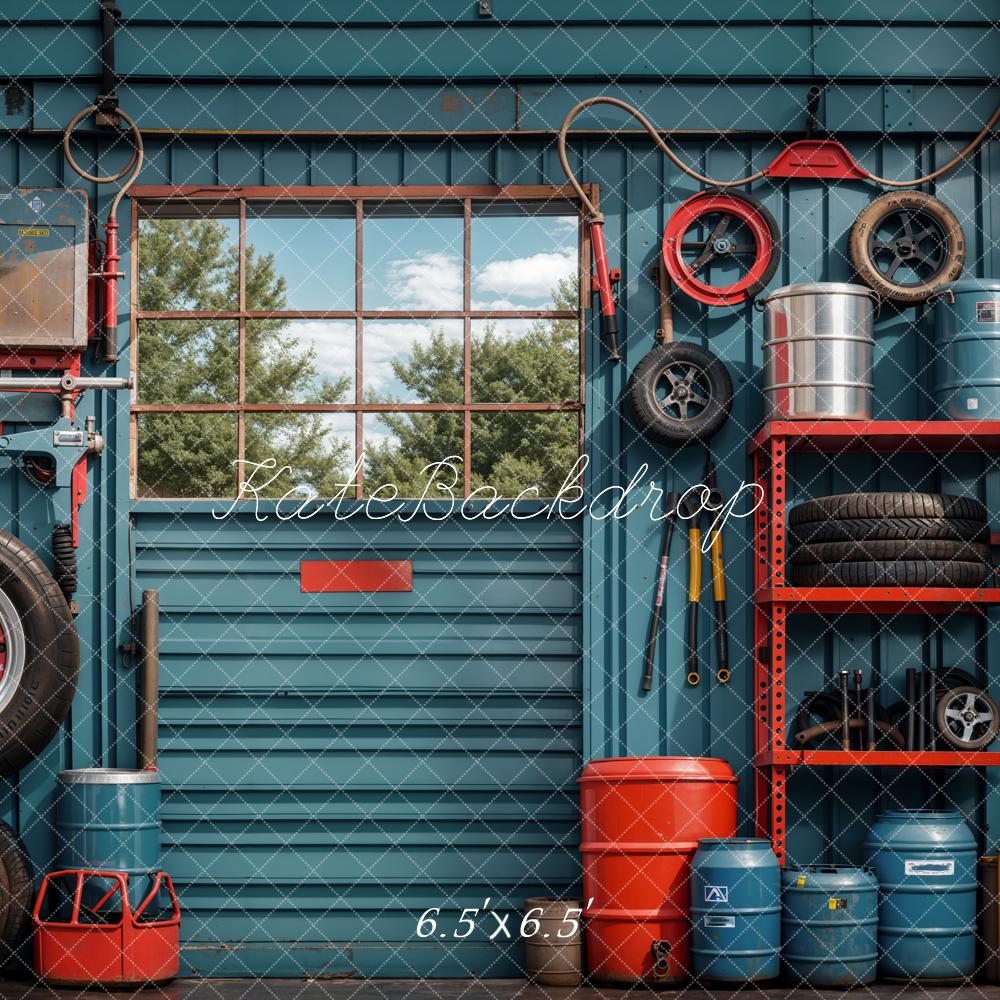 Kate Ink Blue Garage und Wand Metallrahmen Fenster Wald Hintergrund entworfen von Emetselch - Kate Backdrop.de