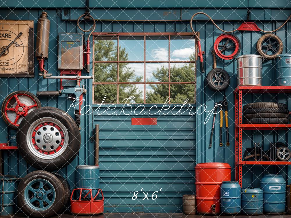 Kate Ink Blue Garage und Wand Metallrahmen Fenster Wald Hintergrund entworfen von Emetselch - Kate Backdrop.de