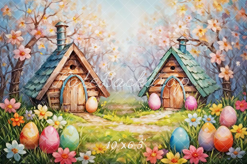 Kate Easter Egg Cabin Farbenfroher Hintergrund Entworfen von Emetselch - Kate Backdrop.de