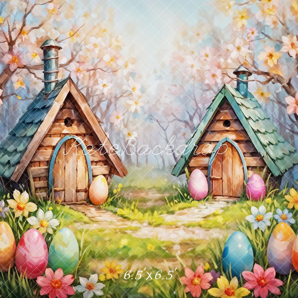 Kate Easter Egg Cabin Farbenfroher Hintergrund Entworfen von Emetselch - Kate Backdrop.de