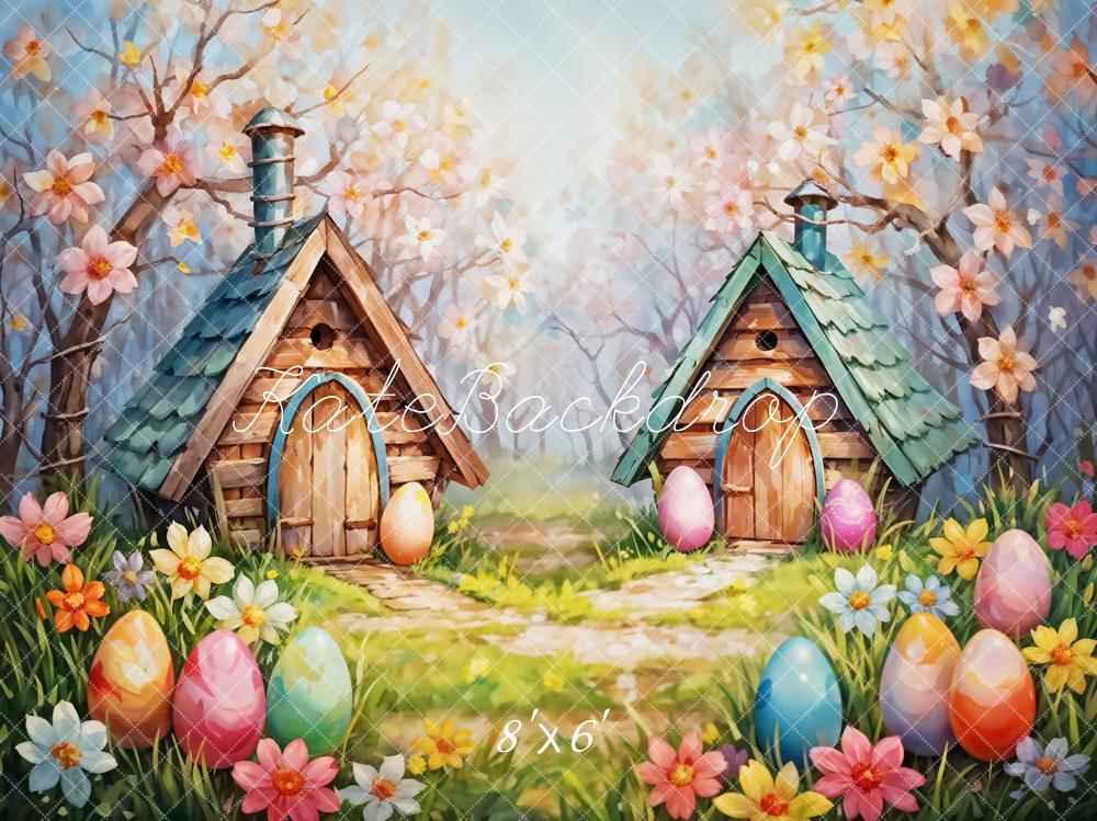 Kate Easter Egg Cabin Farbenfroher Hintergrund Entworfen von Emetselch - Kate Backdrop.de