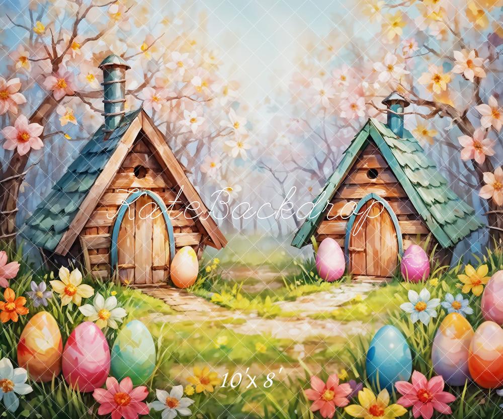 Kate Easter Egg Cabin Farbenfroher Hintergrund Entworfen von Emetselch - Kate Backdrop.de