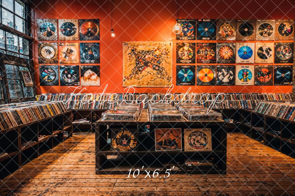 Kate Vintage Record Store-Hintergrund für Den Innenbereich in Warmem Braun Entworfen von Emetselch - Kate Backdrop.de