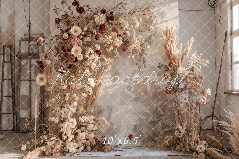 🔥50%OFF-Kate Boho Indoor Bunte Schilfblumen Holzwand Kulisse - Kate Backdrop.de