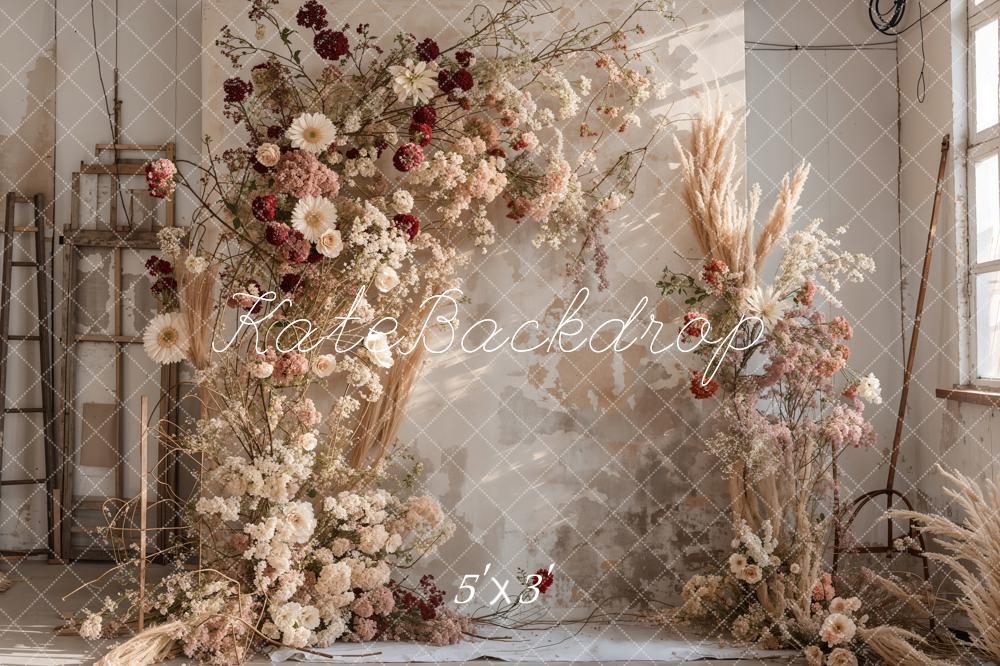 🔥50%OFF-Kate Boho Indoor Bunte Schilfblumen Holzwand Kulisse - Kate Backdrop.de