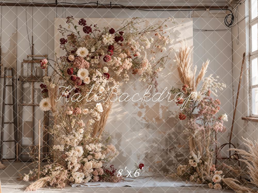 🔥50%OFF-Kate Boho Indoor Bunte Schilfblumen Holzwand Kulisse - Kate Backdrop.de