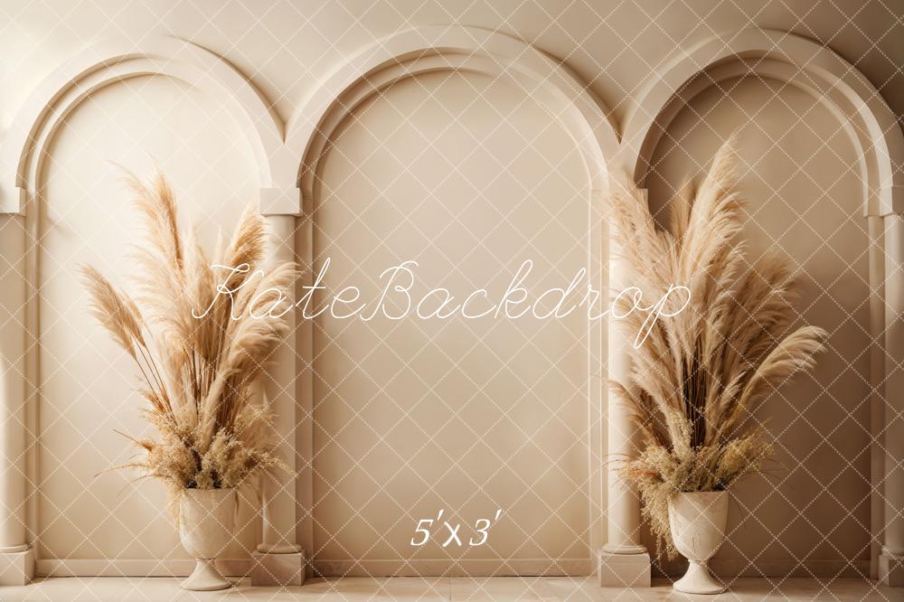 Kate Boho Beige Schilf Bogen Wandhintergrund entworfen von Emetselch - Kate Backdrop.de