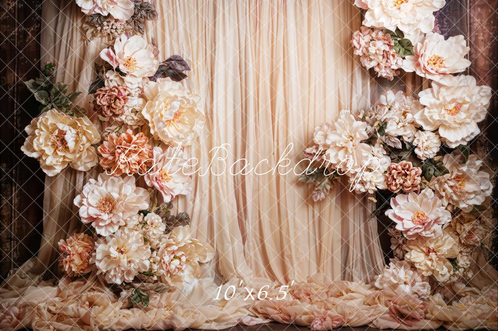 Kate Fine Art Bunte blühende Blume Beige Vorhang Hintergrund entworfen von Emetselch - Kate Backdrop.de
