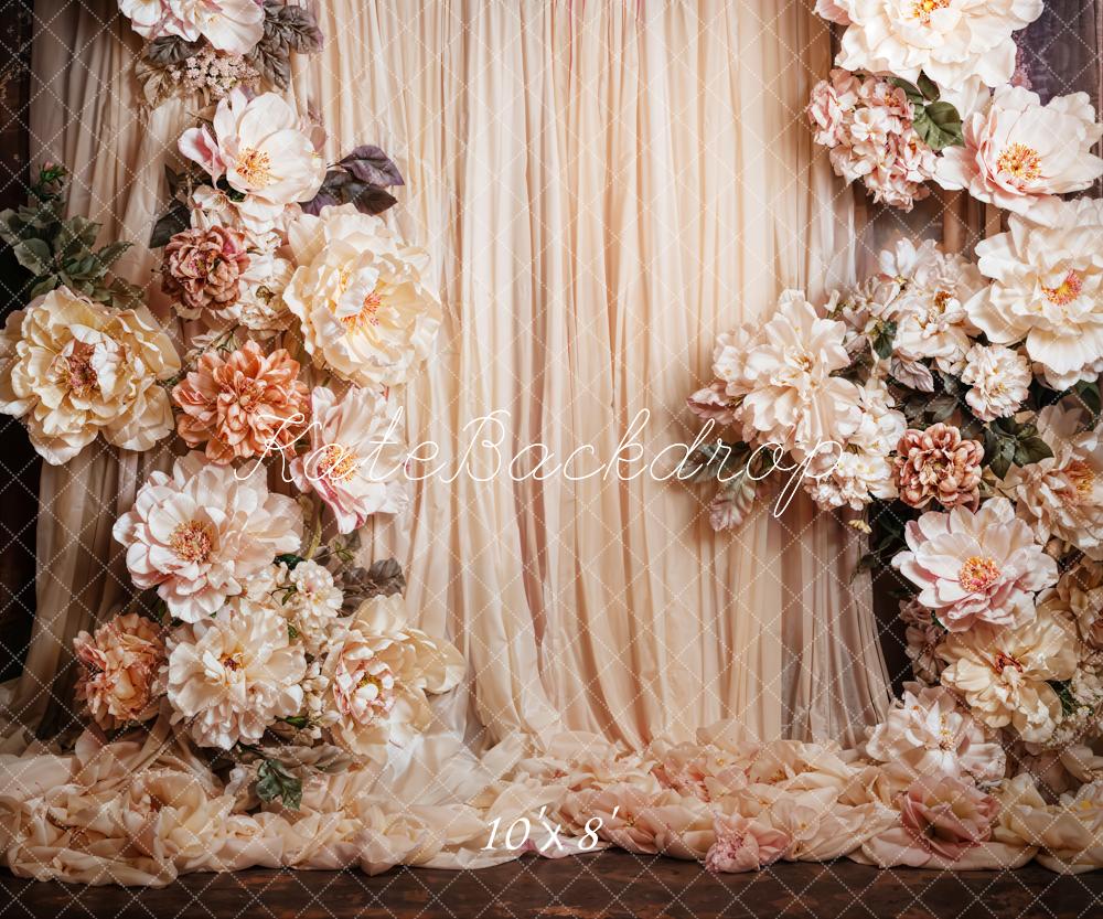 Kate Fine Art Bunte blühende Blume Beige Vorhang Hintergrund entworfen von Emetselch