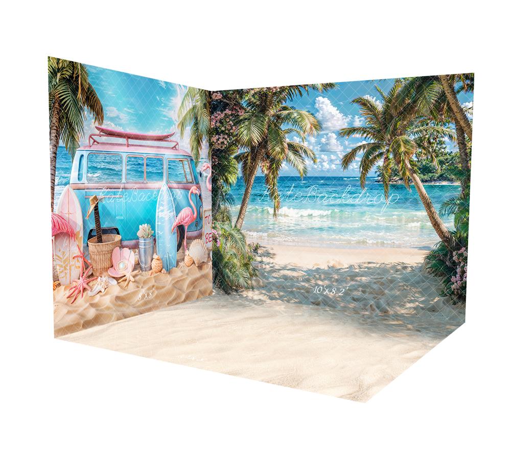 ⚡Blitzangebote #1-Kate Sommer Blauer Strand Flamingo Raum Hintergrund-Set - Kate Backdrop.de