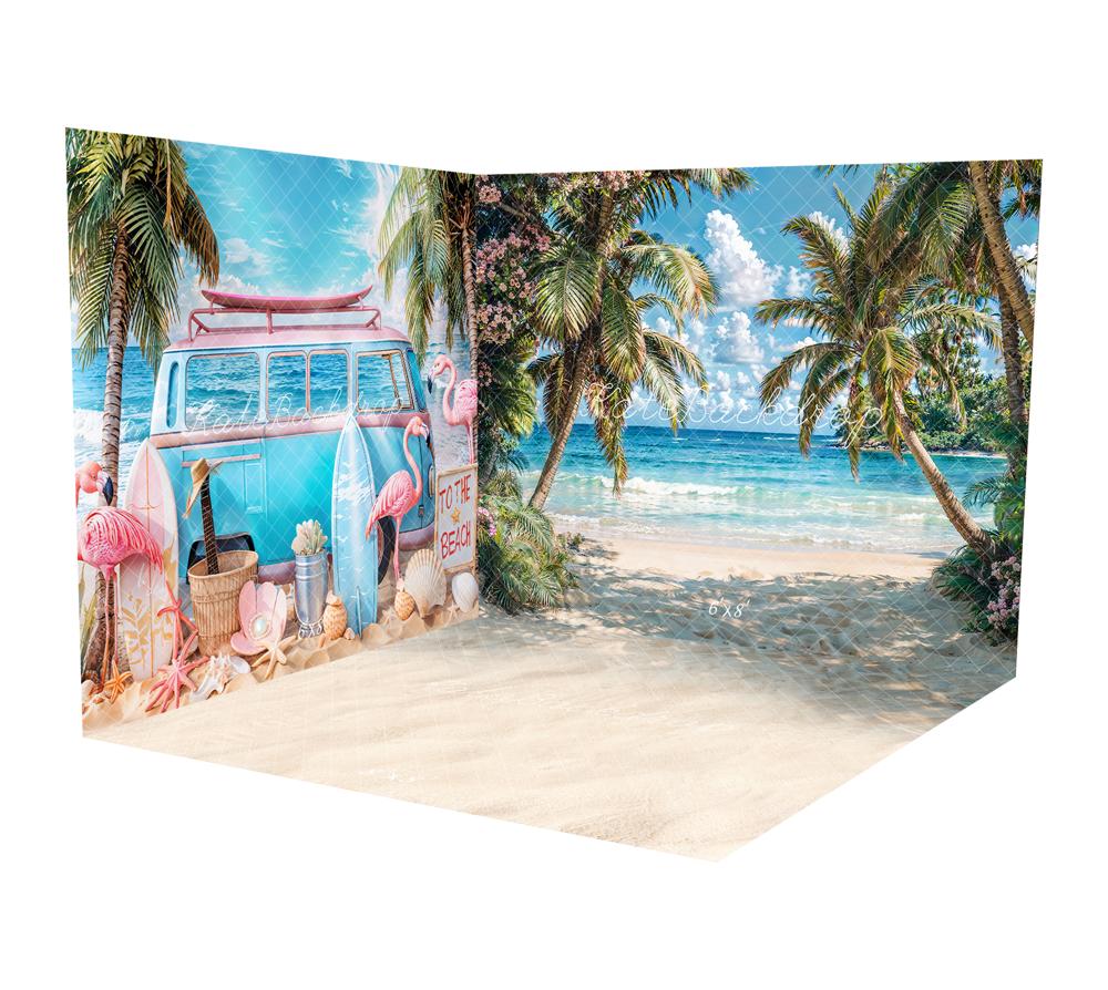 ⚡Blitzangebote #1-Kate Sommer Blauer Strand Flamingo Raum Hintergrund-Set - Kate Backdrop.de