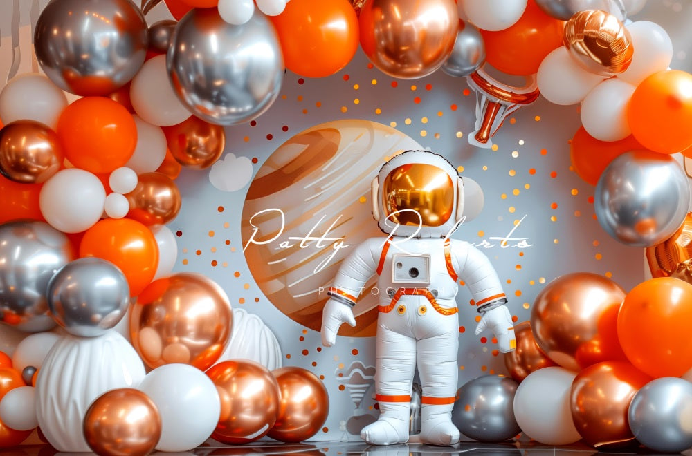Kate Orangefarbenes Weltraumthema Hintergrund Entworfen von Patty Robert - Kate Backdrop.de