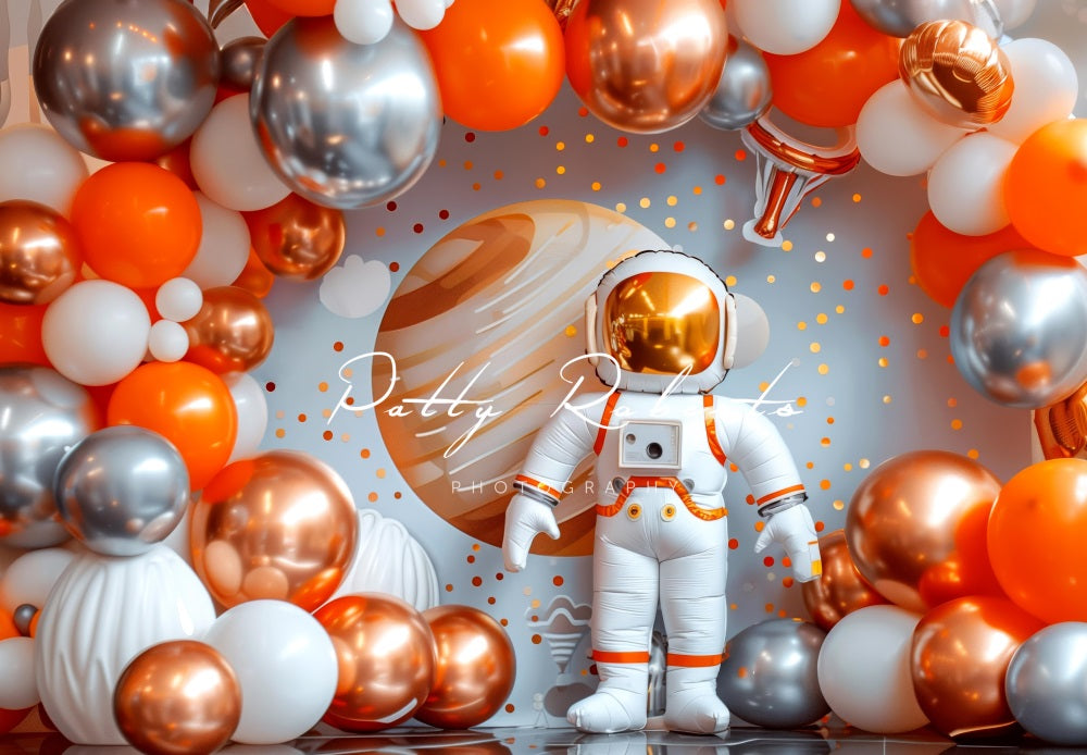 Kate Orangefarbenes Weltraumthema Hintergrund Entworfen von Patty Robert - Kate Backdrop.de
