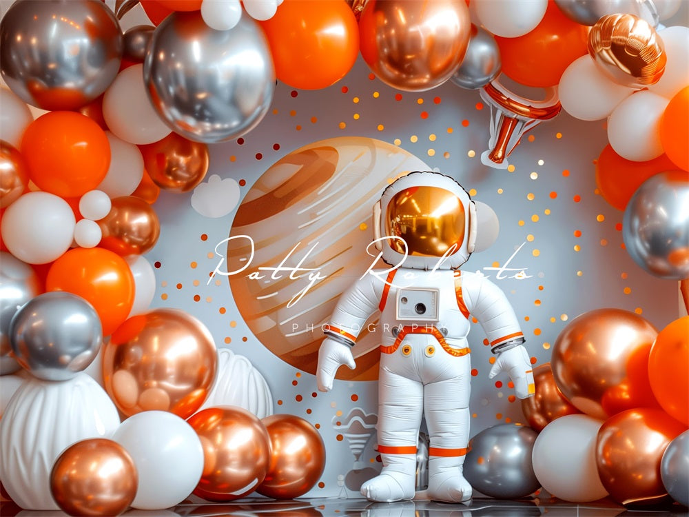 Kate Orangefarbenes Weltraumthema Hintergrund Entworfen von Patty Robert - Kate Backdrop.de