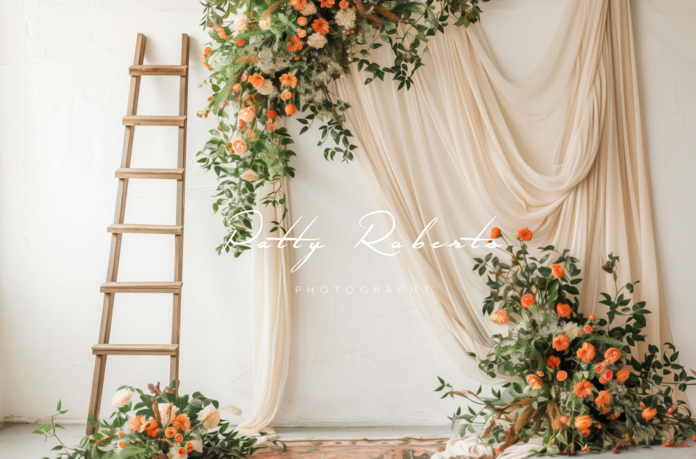 Kate Wandteppich und Leiter mit Blumen Hintergrund Entworfen von Patty Robert - Kate Backdrop.de