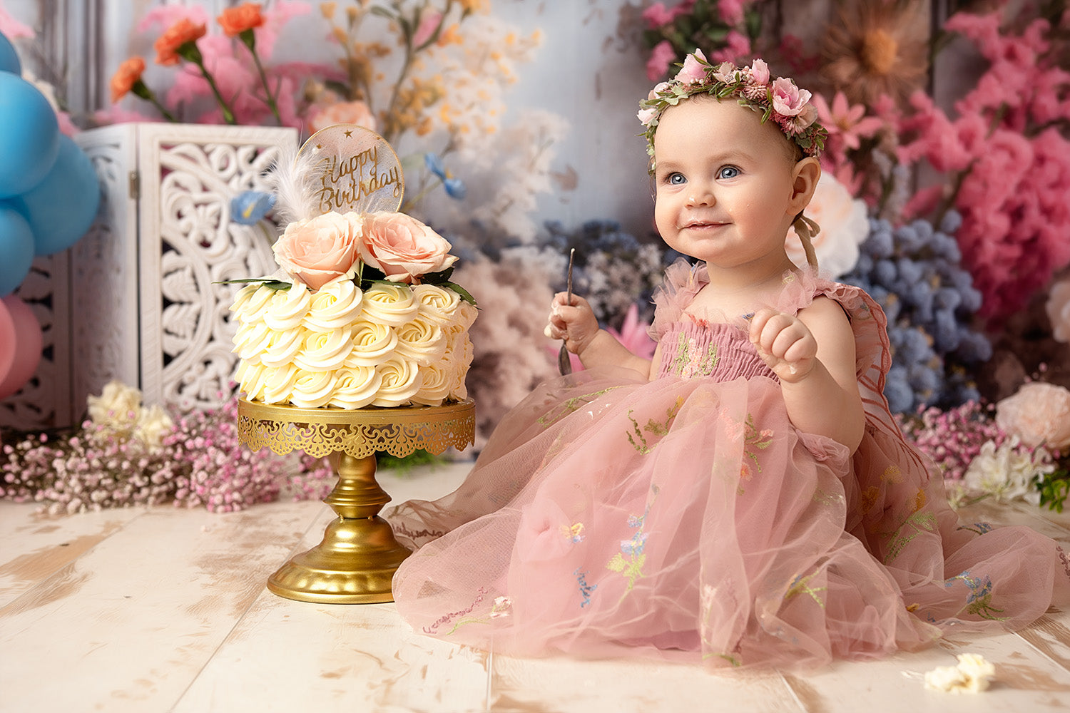 Kate Frühlings Kunst Blumen Weiße Vintage Wand Hintergrund Entworfen von Emetselch - Kate Backdrop.de