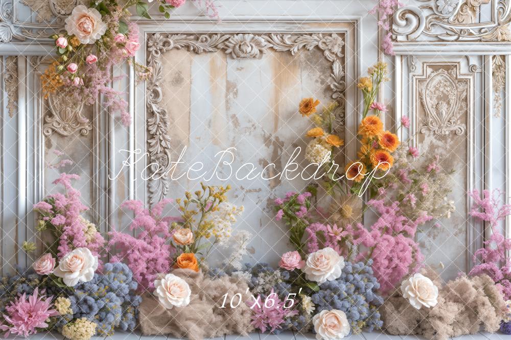 Kate Frühlings Kunst Blumen Weiße Vintage Wand Hintergrund Entworfen von Emetselch - Kate Backdrop.de