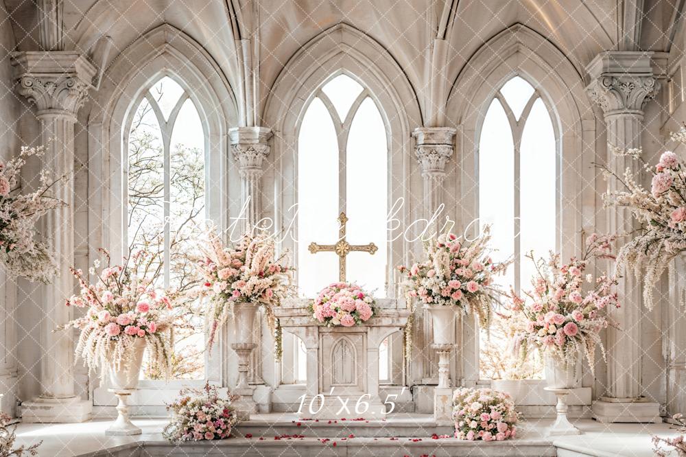 Kate Ostern Kreuz Weiße Rosa Blumen Vintage Kirche Hintergrund Entworfen von Emetselch