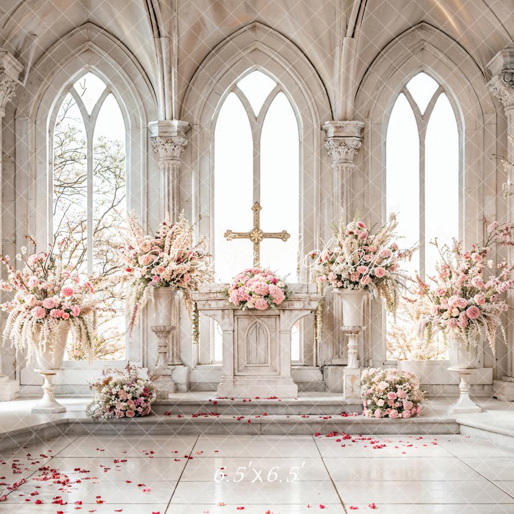 Kate Ostern Kreuz Weiße Rosa Blumen Vintage Kirche Hintergrund Entworfen von Emetselch - Kate Backdrop.de