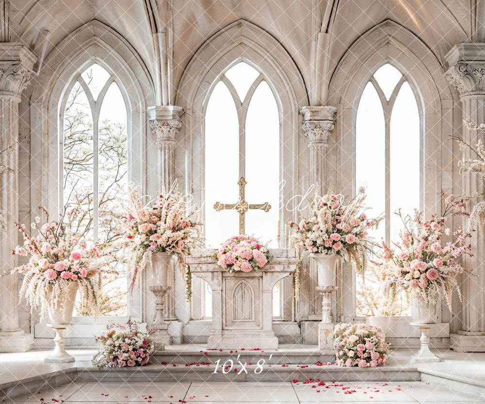 Kate Ostern Kreuz Weiße Rosa Blumen Vintage Kirche Hintergrund Entworfen von Emetselch - Kate Backdrop.de