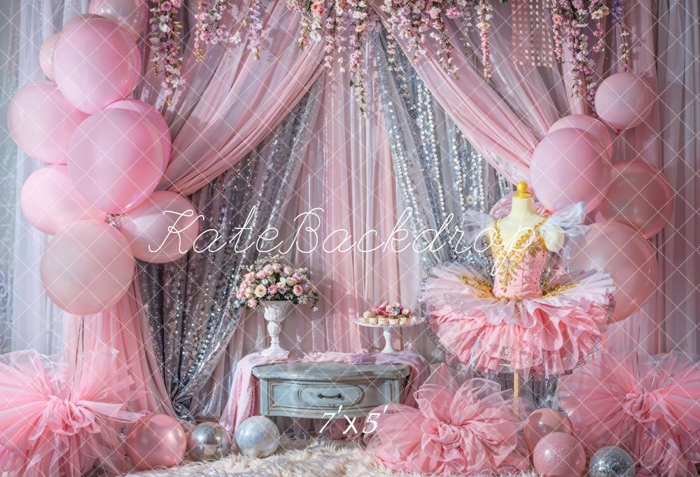 Kate Silberner und rosa Ballon-Glitzervorhang Hintergrund Entworfen von Emetselch - Kate Backdrop.de
