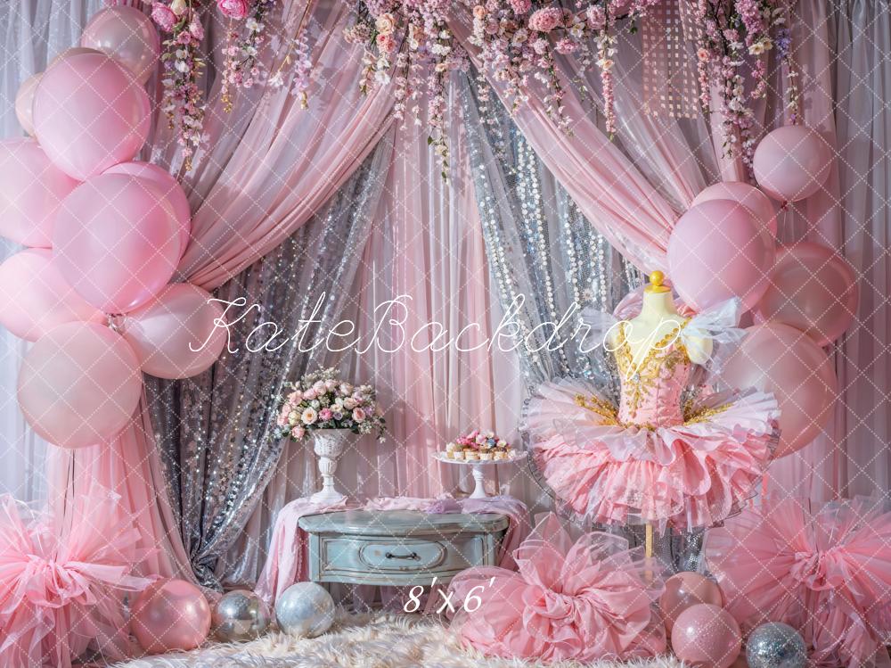 Kate Silberner und rosa Ballon-Glitzervorhang Hintergrund Entworfen von Emetselch - Kate Backdrop.de
