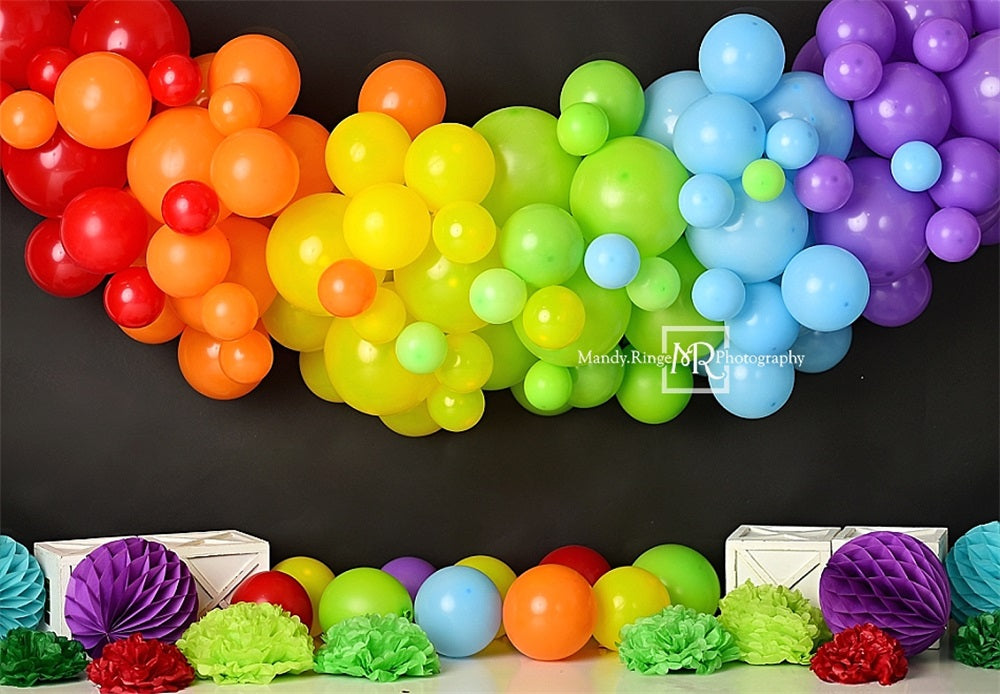 Kate Bunter Regenbogen Ballon Schwarzer Wand Hintergrund Entworfen von Mandy Ringe Photography - Kate Backdrop.de
