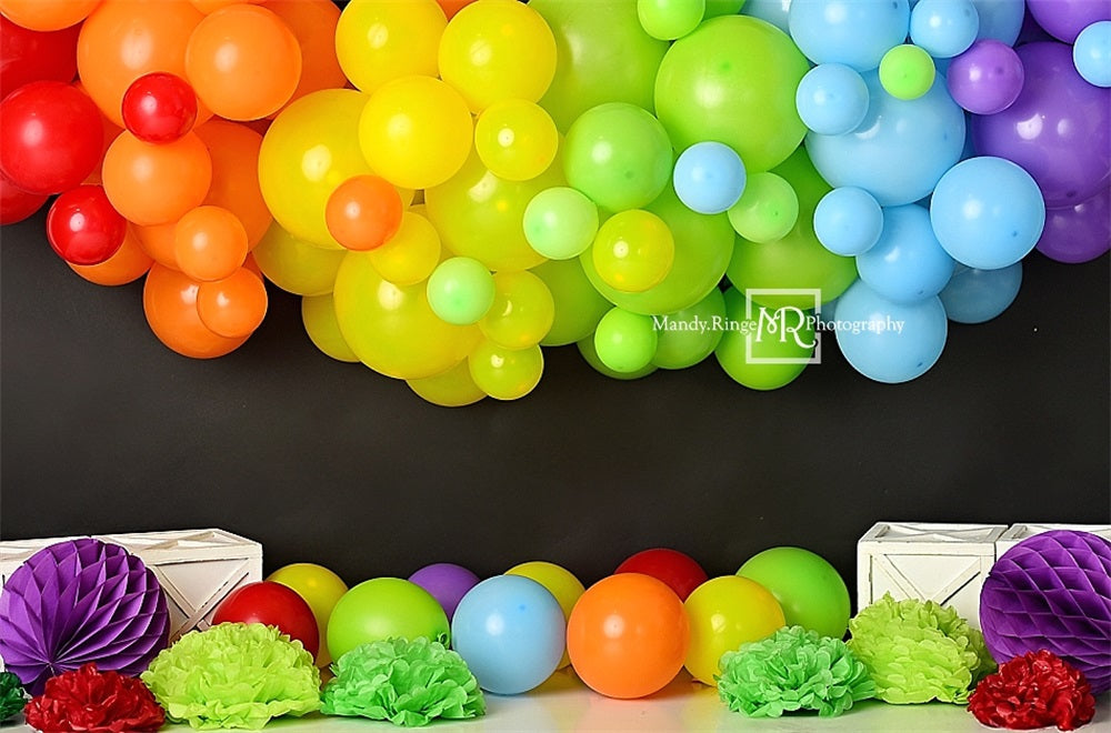 Super Sale-C Kate Bunter Regenbogen Ballon Schwarzer Wand Hintergrund Entworfen von Mandy Ringe Photography
