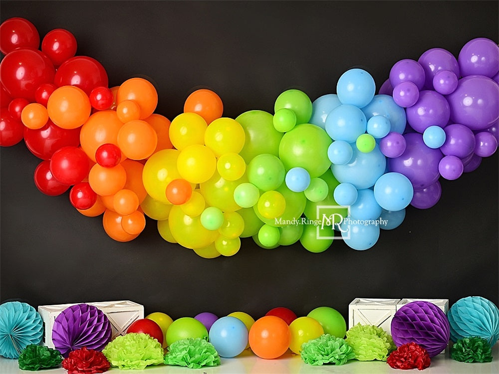Super Sale-C Kate Bunter Regenbogen Ballon Schwarzer Wand Hintergrund Entworfen von Mandy Ringe Photography