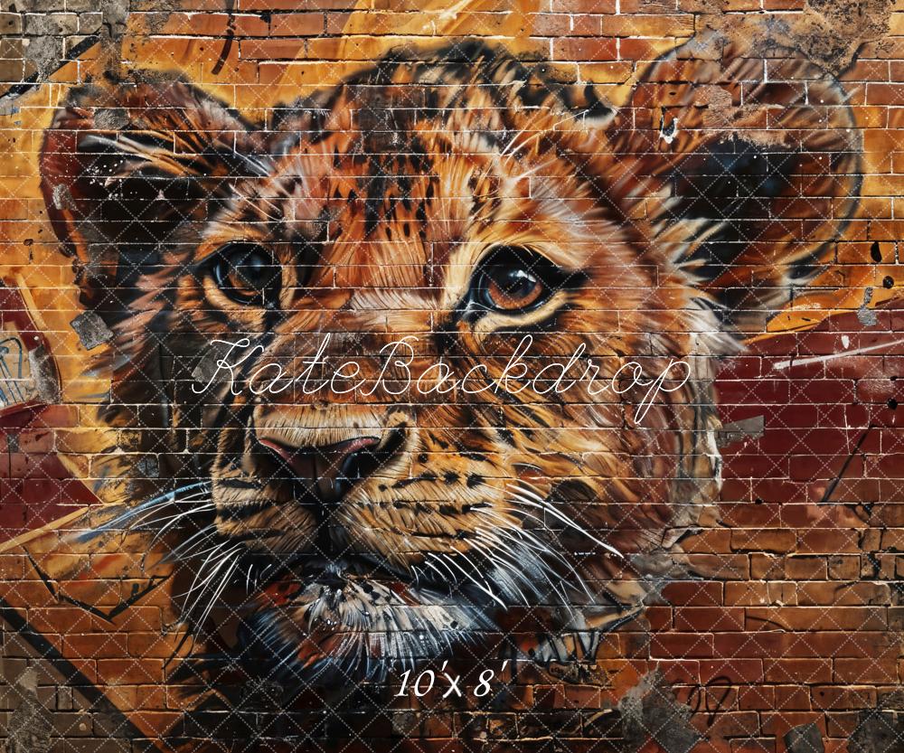 Kate Retro Graffiti Löwe Brown Ziegelmauer Hintergrund Entworfen von Chain Photography - Kate Backdrop.de