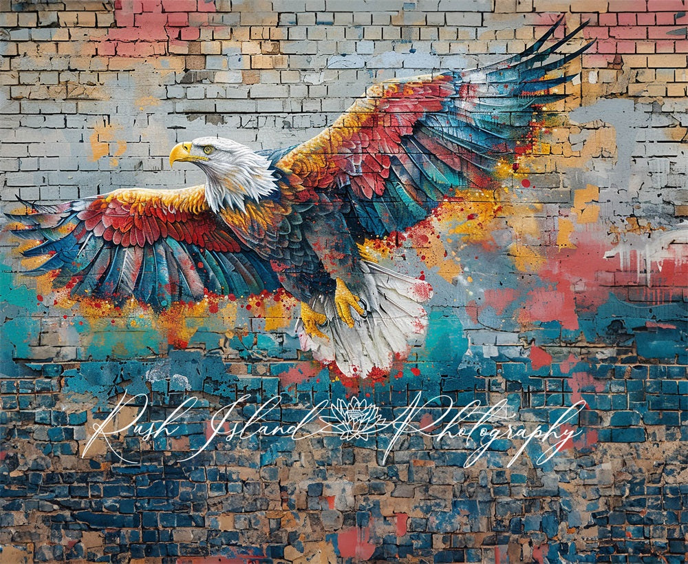 Kate Bunte Adler Graffiti Vintage Zerbrochene Ziegelwand Hintergrund Entworfen von Laura Bybee - Kate Backdrop.de