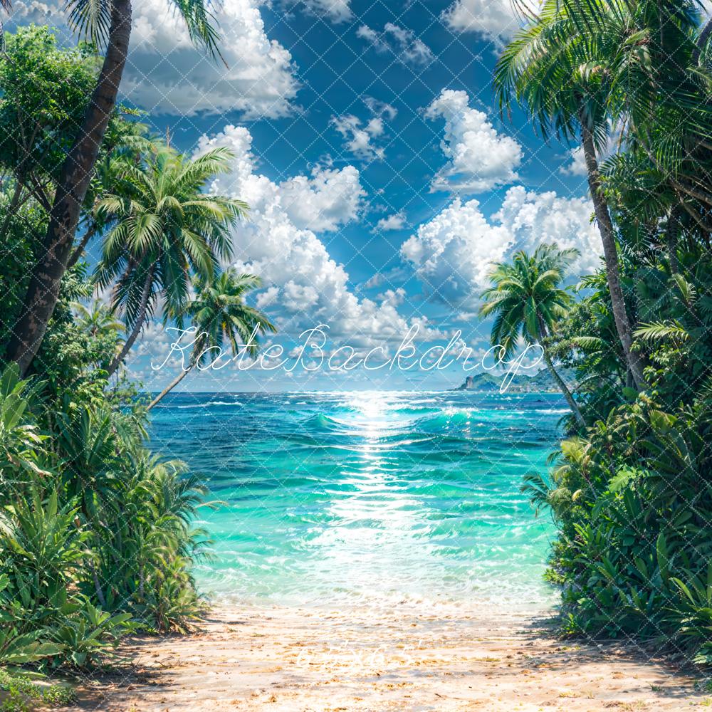 Kate Sommerblauer Ozean Grüner Pflanzen Sandstrand Hintergrund Entworfen von Emetselch - Kate Backdrop.de