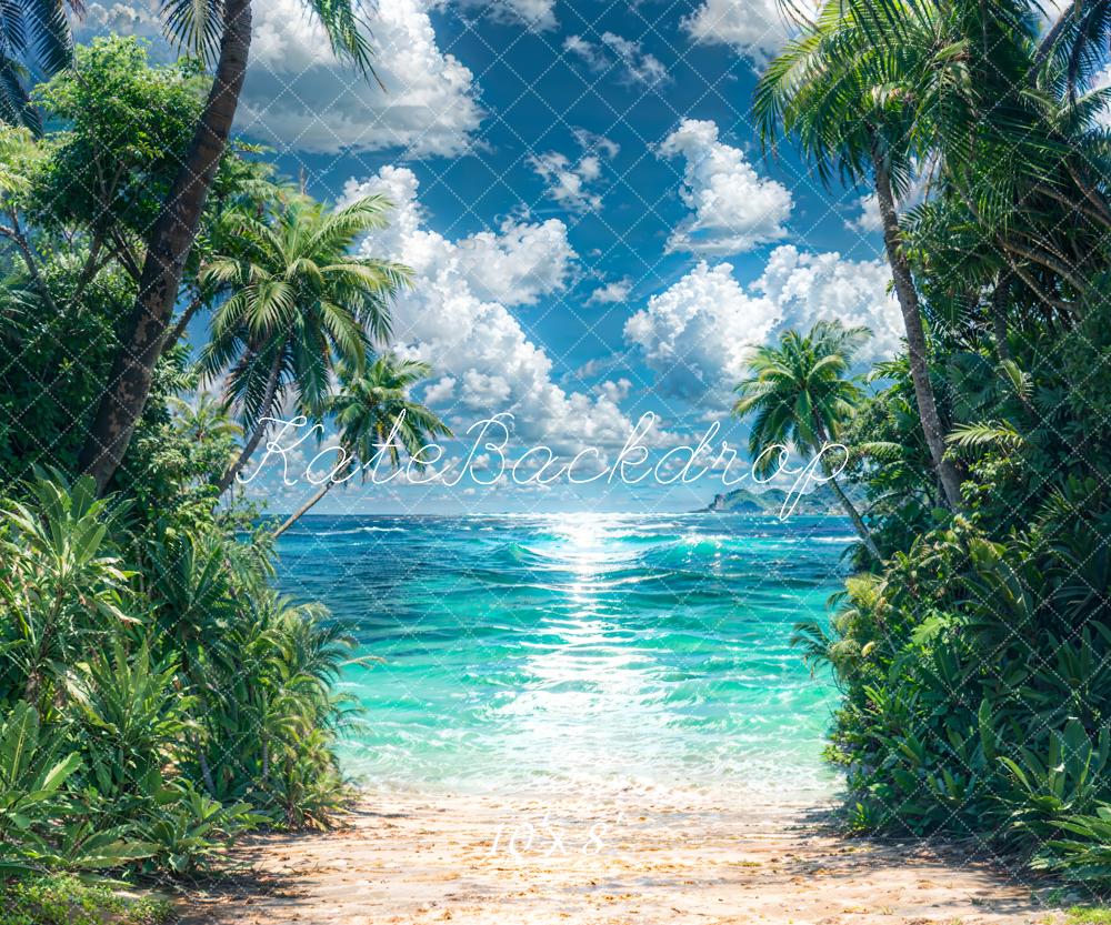 Kate Sommerblauer Ozean Grüner Pflanzen Sandstrand Hintergrund Entworfen von Emetselch