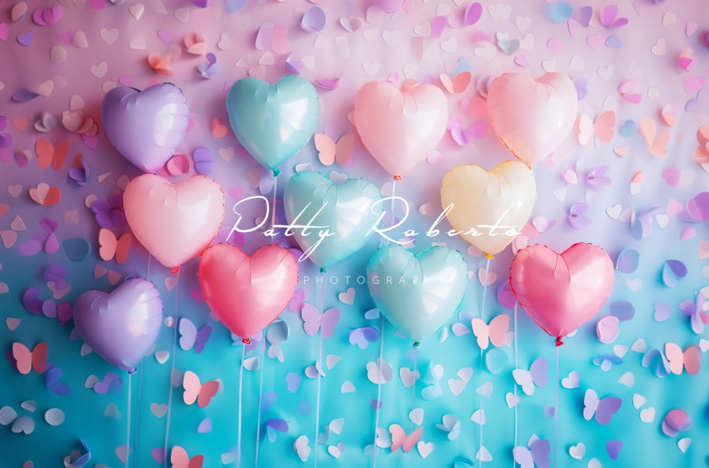 Kate bunter Herz Ballon Rosa Blau Hintergrund Entworfen von Patty Robert - Kate Backdrop.de