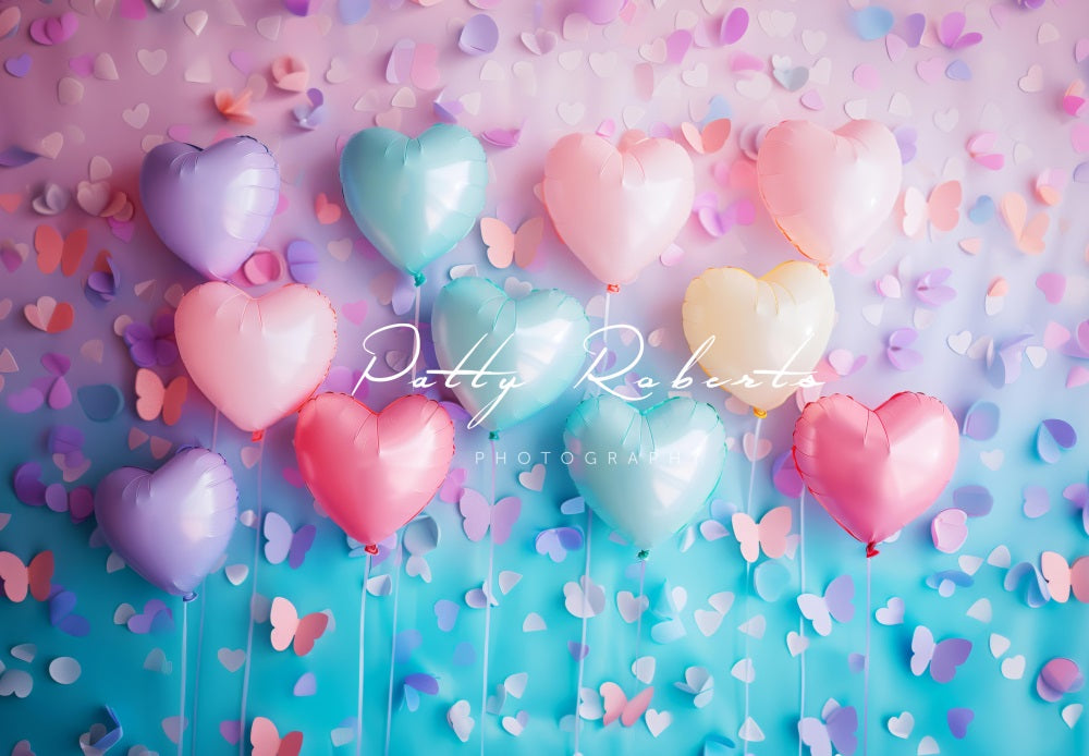 Kate bunter Herz Ballon Rosa Blau Hintergrund Entworfen von Patty Robert - Kate Backdrop.de