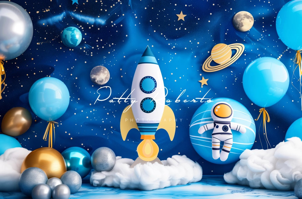 Kate Astronauten Blauer Weltraum Planeten Ballon Hintergrund Entworfen von Patty Robert - Kate Backdrop.de