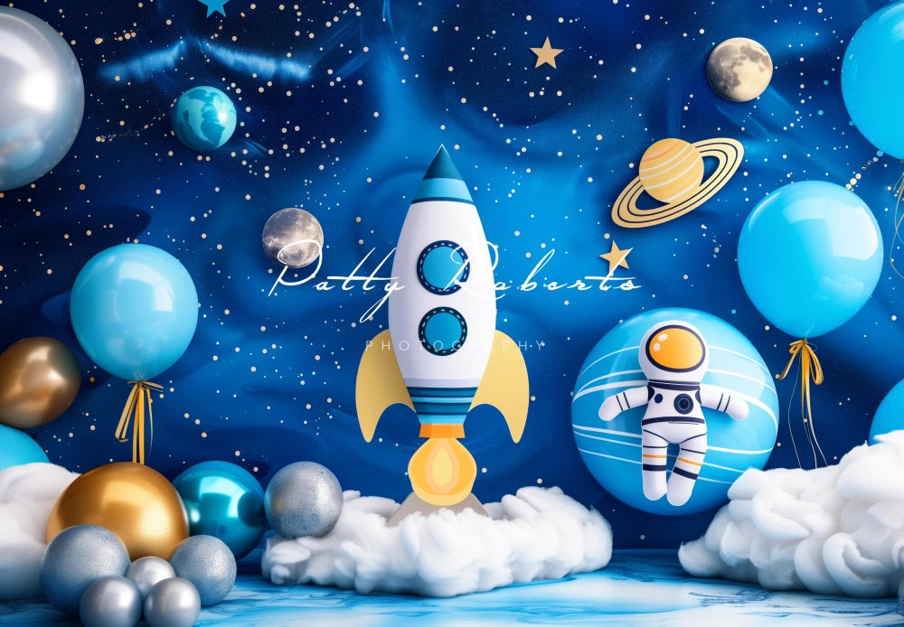 Kate Astronauten Blauer Weltraum Planeten Ballon Hintergrund Entworfen von Patty Robert