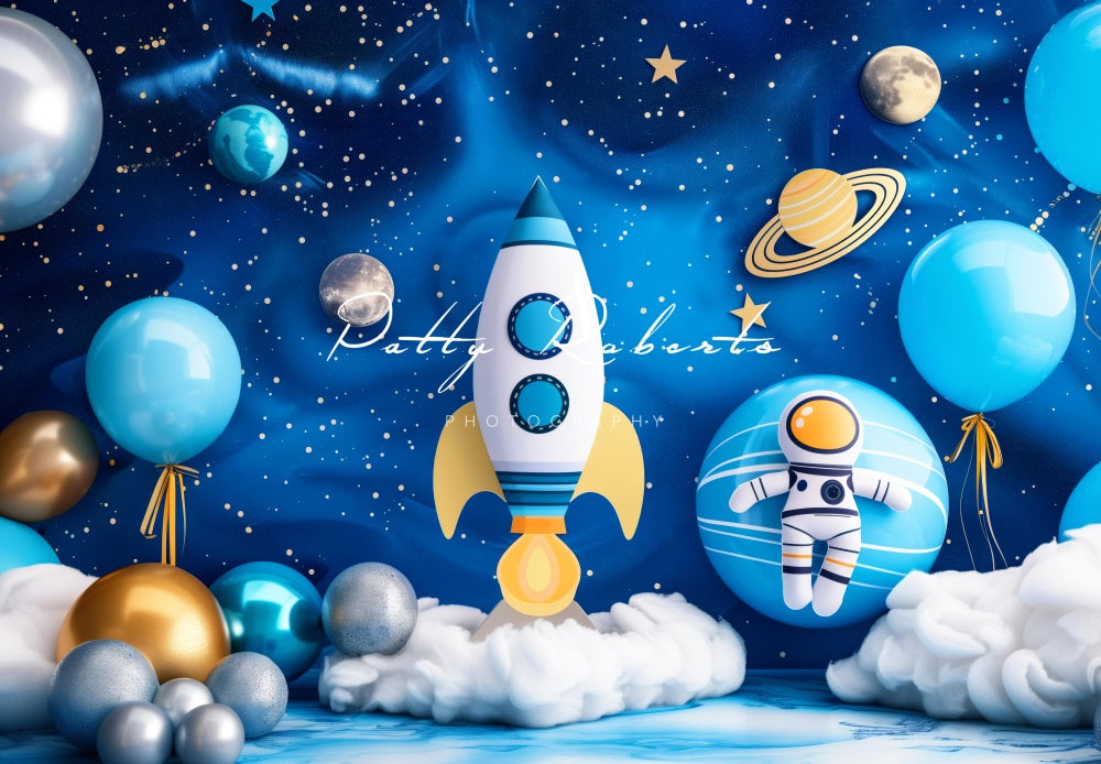 Kate Astronauten Blauer Weltraum Planeten Ballon Hintergrund Entworfen von Patty Robert - Kate Backdrop.de